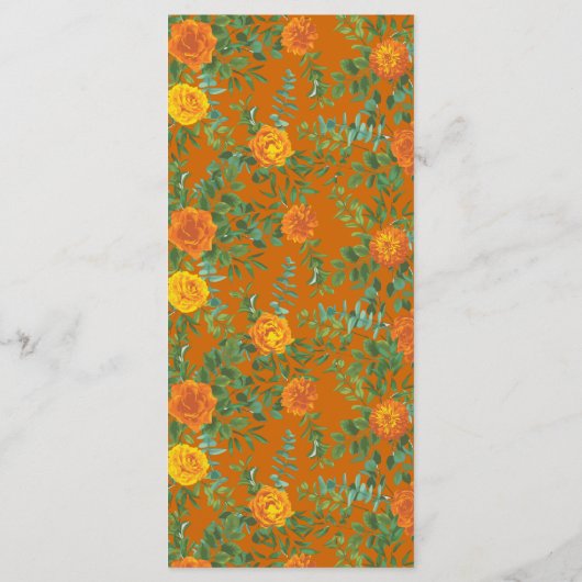 Orange & Rust Fall Peony & Rose Hochzeitsmenü Menükarte (Rückseite)