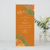 Orange & Rust Fall Peony & Rose Hochzeitsmenü Menükarte (Stehend Vorderseite)