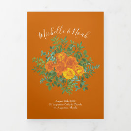 Orange & Rust Fall Peony Rose Hochzeitsprogramme Dreifach-gefaltete Programmkarte
