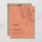 ORANGE RUST RED LINIE ZEICHNE FLORAL SAVE THE DATE ANKÜNDIGUNGSPOSTKARTE (Vorne/Hinten)