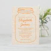 Orange Rustic Burlap Mason Jar Wedding Einladungen (Stehend Vorderseite)