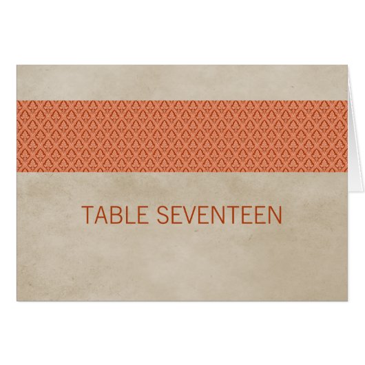 Orange Rustic Damask Tischnummer (Vorderseite (Horizontal))