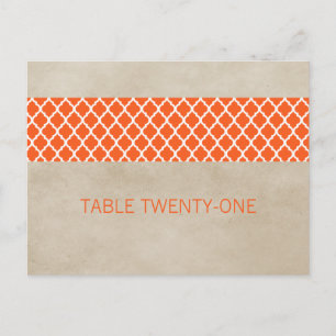 Orange Rustic Quatrefolie Tischnummer Postkarte