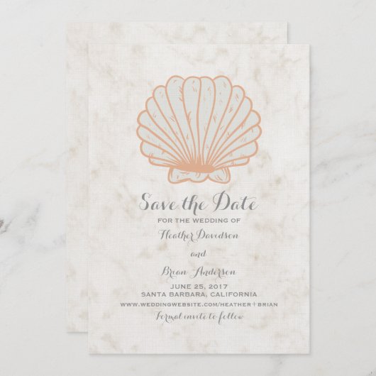 Orange Rustic Seashell Save the Date einladen (Vorne/Hinten)