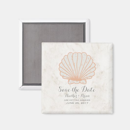 Orange Rustic Seashell Save the Date Magnet (Vorderseite/Rückseite)