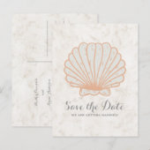 Orange Rustic Seashell Save the Date Postcard Ankündigungspostkarte (Vorne/Hinten)