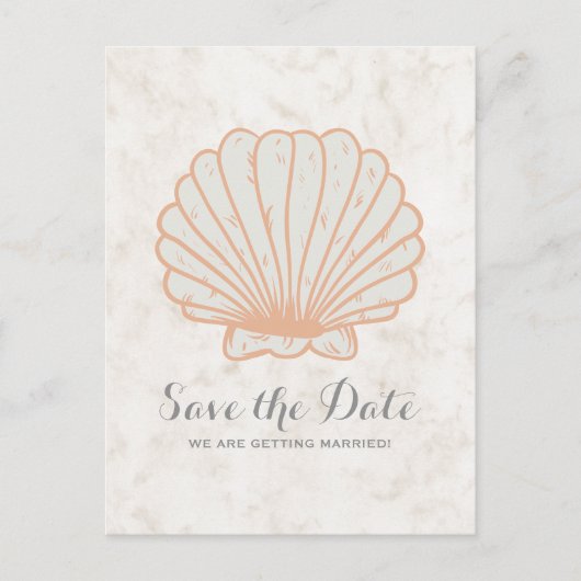 Orange Rustic Seashell Save the Date Postcard Ankündigungspostkarte (Vorderseite)