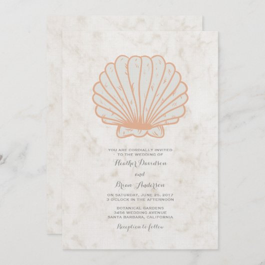Orange Rustic Seashell Wedding Einladung (Vorne/Hinten)