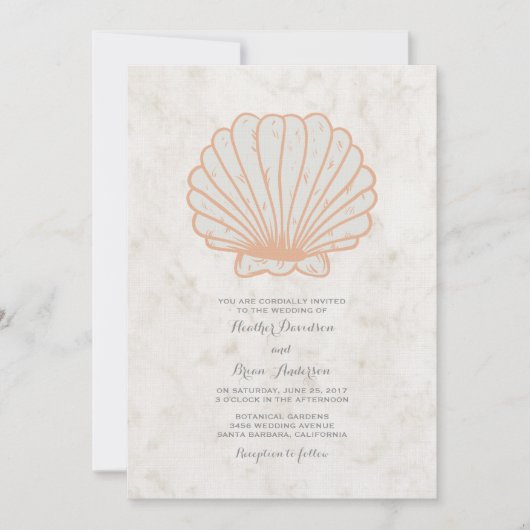 Orange Rustic Seashell Wedding Einladung (Vorderseite)