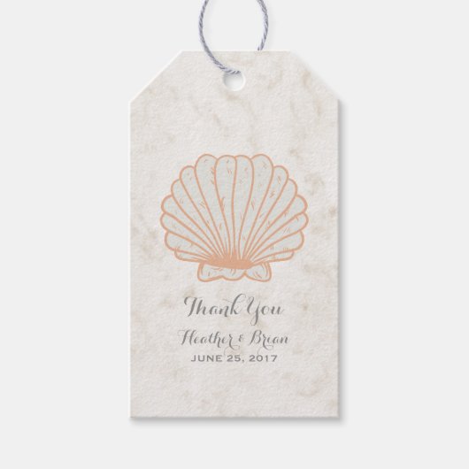 Orange Rustic Seashell Wedding Geschenkanhänger (Vorderseite)