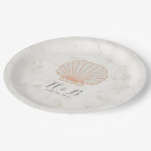 Orange Rustic Seashell Wedding Pappteller (Schrägansicht)