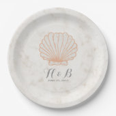 Orange Rustic Seashell Wedding Pappteller (Vorderseite)