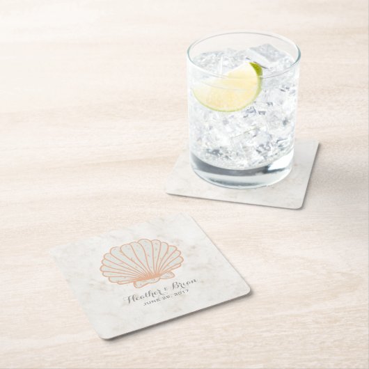 Orange Rustic Seashell Wedding Rechteckiger Pappuntersetzer (Vor Ort)