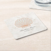 Orange Rustic Seashell Wedding Rechteckiger Pappuntersetzer (angewinkelt)