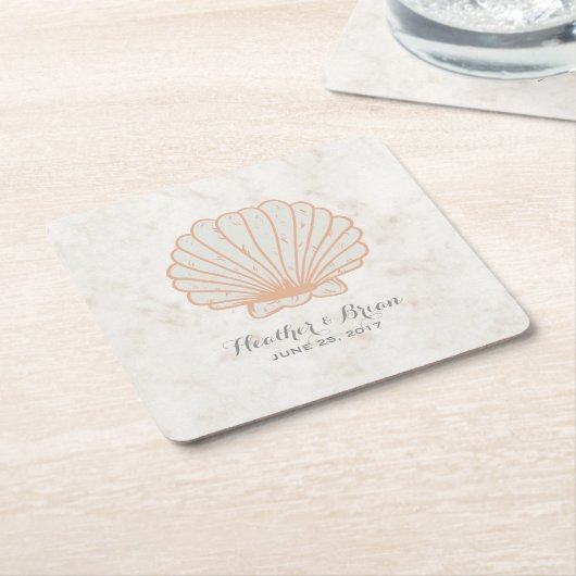 Orange Rustic Seashell Wedding Rechteckiger Pappuntersetzer (angewinkelt)