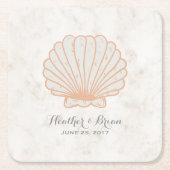Orange Rustic Seashell Wedding Rechteckiger Pappuntersetzer (Vorderseite)