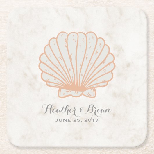 Orange Rustic Seashell Wedding Rechteckiger Pappuntersetzer (Vorderseite)