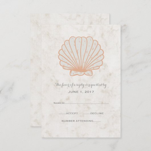 Orange Rustic Seashell Wedding RSVP Card (Vorne/Hinten)