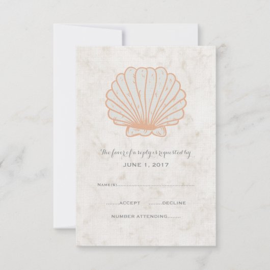 Orange Rustic Seashell Wedding RSVP Card Karte (Vorderseite)