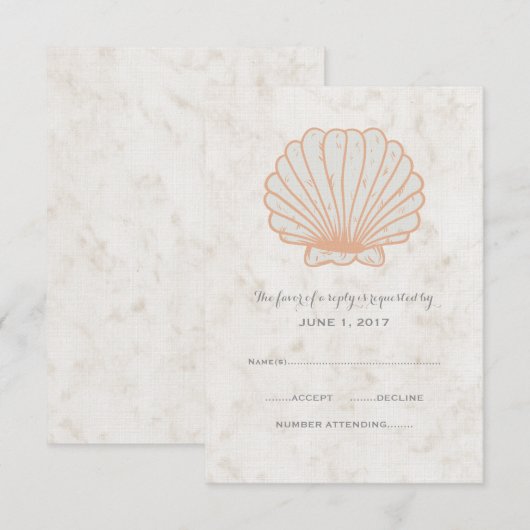 Orange Rustic Seashell Wedding RSVP Card Karte (Vorne/Hinten)