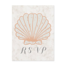 Orange Rustic Seashell Wedding RSVP Postcard