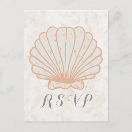 Orange Rustic Seashell Wedding RSVP Postcard Einladungspostkarte