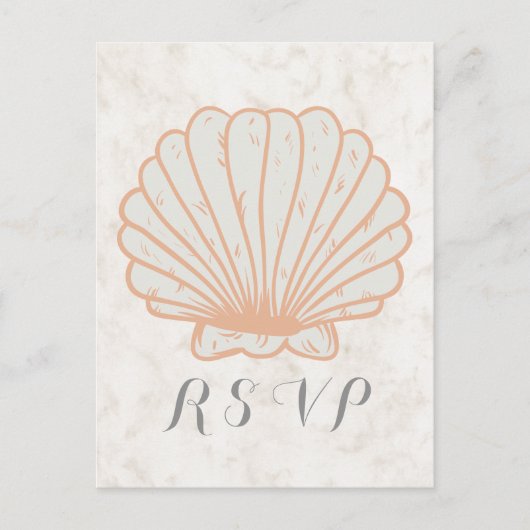 Orange Rustic Seashell Wedding RSVP Postcard Einladungspostkarte (Vorderseite)