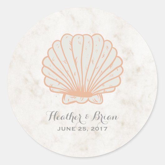 Orange Rustic Seashell Wedding Runder Aufkleber (Vorderseite)