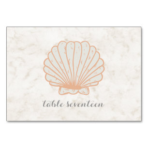 Orange Rustic Seashell Wedding Table Tischnummer
