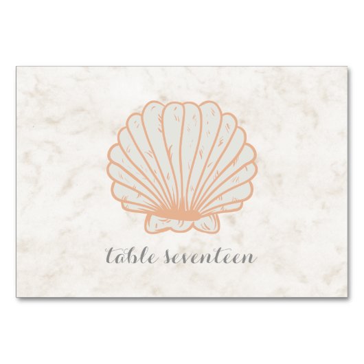 Orange Rustic Seashell Wedding Table Tischnummer (Vorderseite)
