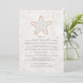 Orange Rustic Starfish Hochzeitsinformationen Einladung (Stehend Vorderseite)