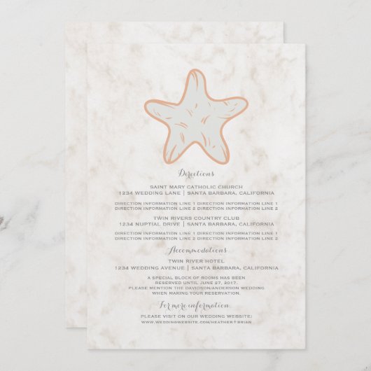 Orange Rustic Starfish Hochzeitsinformationen Einladung (Vorne/Hinten)