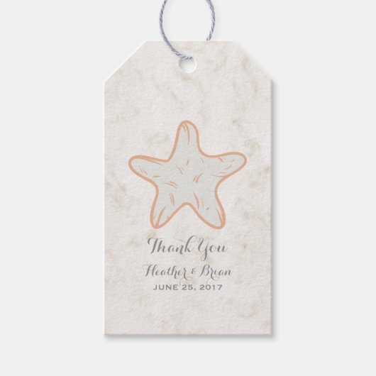Orange Rustic Starfish Wedding Geschenkanhänger (Vorderseite)