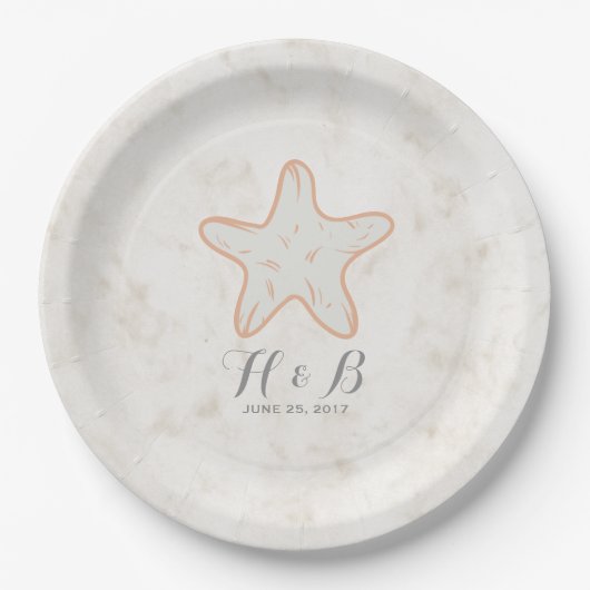 Orange Rustic Starfish Wedding Pappteller (Vorderseite)