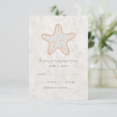 Orange Rustic Starfish Wedding RSVP Card (Stehend Vorderseite)