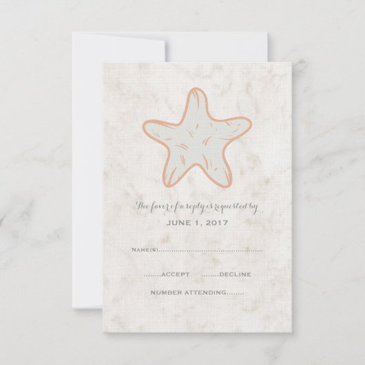 Orange Rustic Starfish Wedding RSVP Card Karte (Vorderseite)