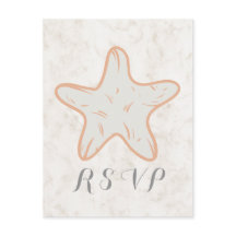 Orange Rustic Starfish Wedding RSVP Postcard