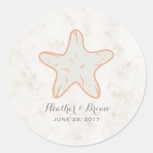 Orange Rustic Starfish Wedding Runder Aufkleber (Vorderseite)