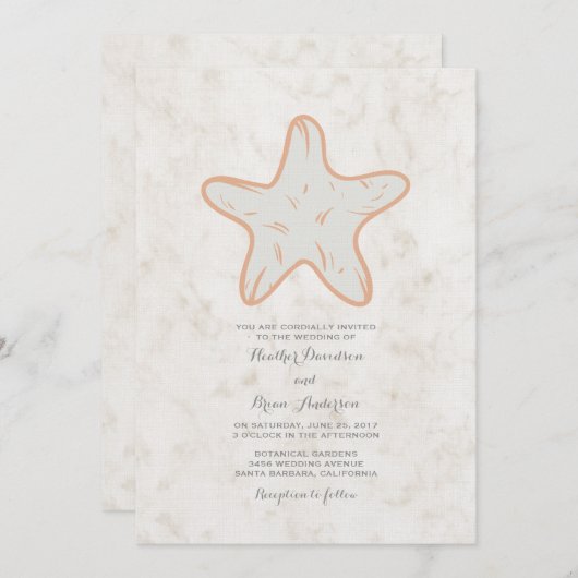 Orange Rustic Starfish Wedite Einladung (Vorne/Hinten)