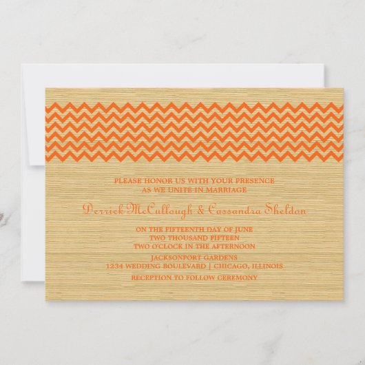 Orange Rustic Zickzack Wedding Einladung (Vorderseite)
