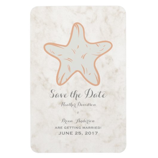 Orange Rusticus Starfish Save the Date Magnet (Vertikal)