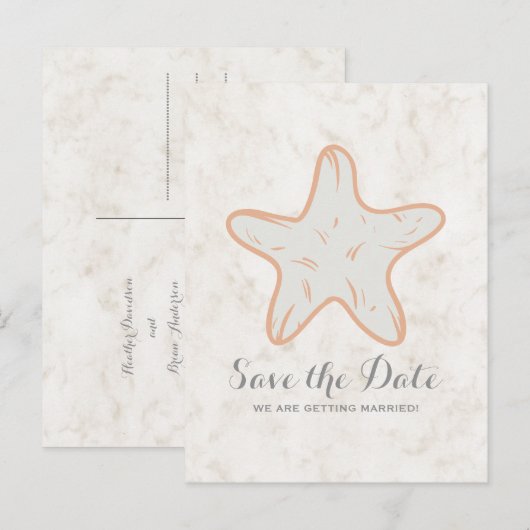 Orange Rusticus Starfish Save the Date Postkarte (Vorne/Hinten)