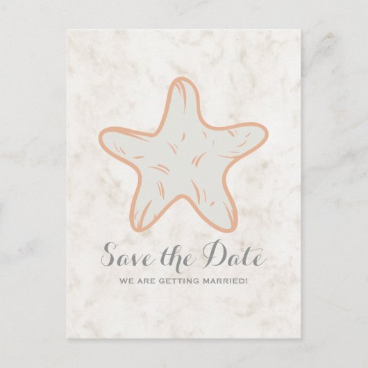 Orange Rusticus Starfish Save the Date Postkarte (Vorderseite)