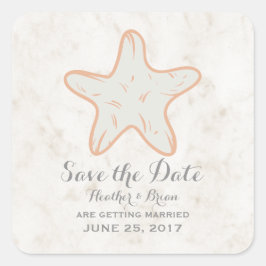 Orange Rusticus Starfish Save the Date Quadratischer Aufkleber