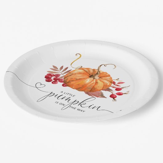 Orange rustikale Kürbis Babydusche Pappteller (Schrägansicht)