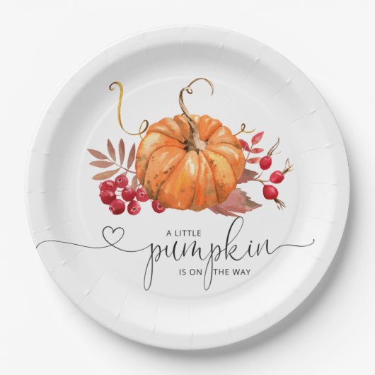 Orange rustikale Kürbis Babydusche Pappteller (Vorderseite)