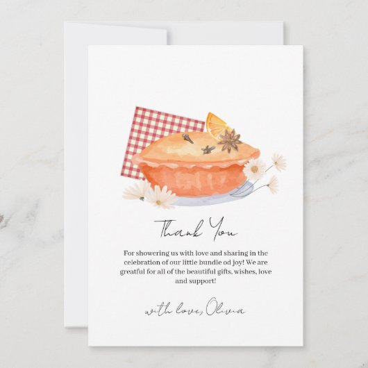 Orange Rustikale Süsse Pie Blume Fall Baby Dusche Dankeskarte (Vorderseite)