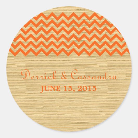 Orange Rustikale Zickzack Hochzeitsticker Runder Aufkleber (Vorderseite)