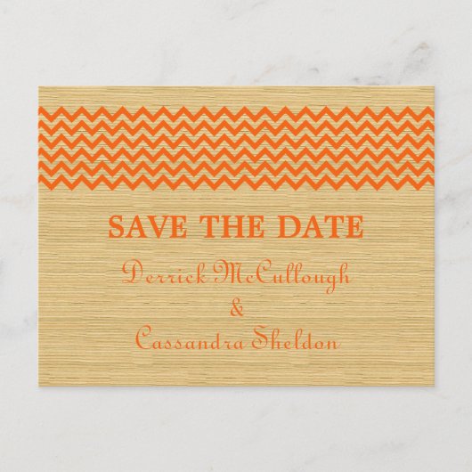 Orange Rustikale Zickzack Save the Date Postkarte (Vorderseite)