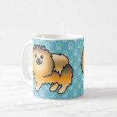 Orange Sable Happy Spitz Hunde auf blau Kaffeetasse (Vorderseite Links)